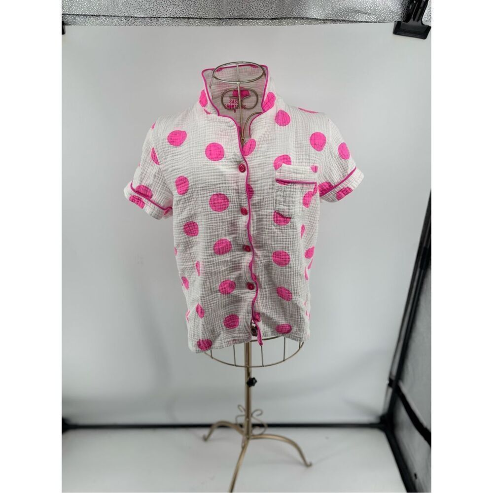 Sassy Shortcake Pink Polka Dot Gauze Pajama Top Button Front Medium